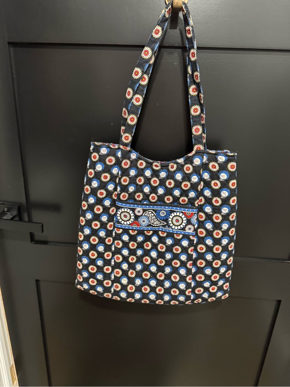 Vera Bradley Quilted Midnight Owl Floral Tote in Black, Blue and Red
